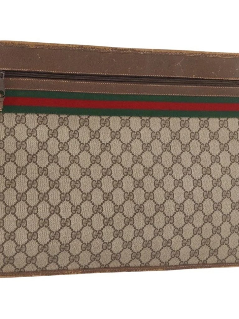 Gucci Gg Supreme Web Sherry Line Clutch Bag Pvc Beige 89 02 060 Auth Ar13939